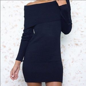 Navy off the Shoulder knit Dress